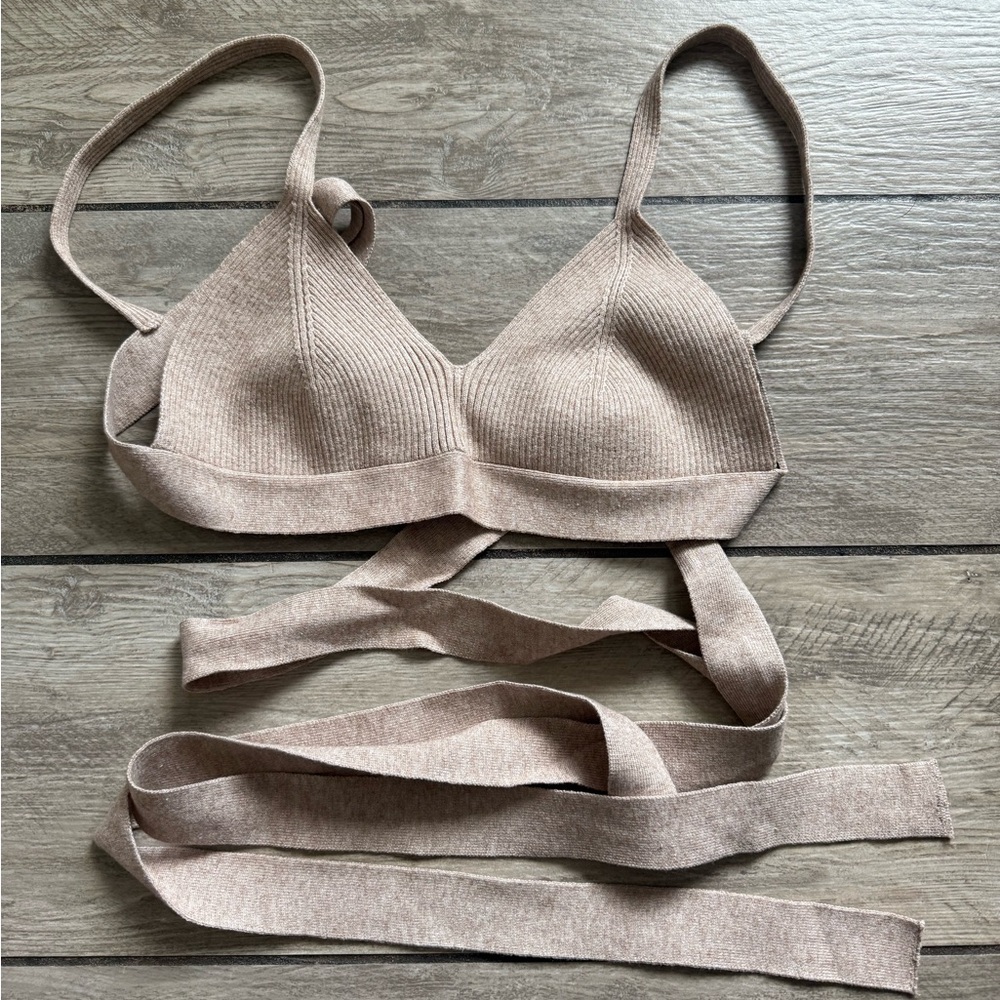 Forever 21 Ribbed Wrap Bralette in Light Taupe